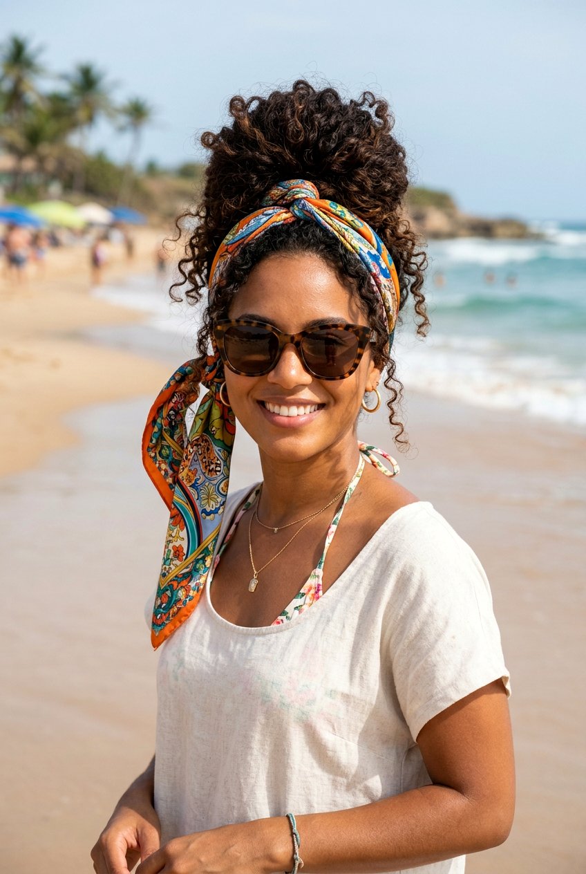Silk scarf curly hair - 20 beach hairstyle for curly hair women - 20 beach hairstyle for curly hair women