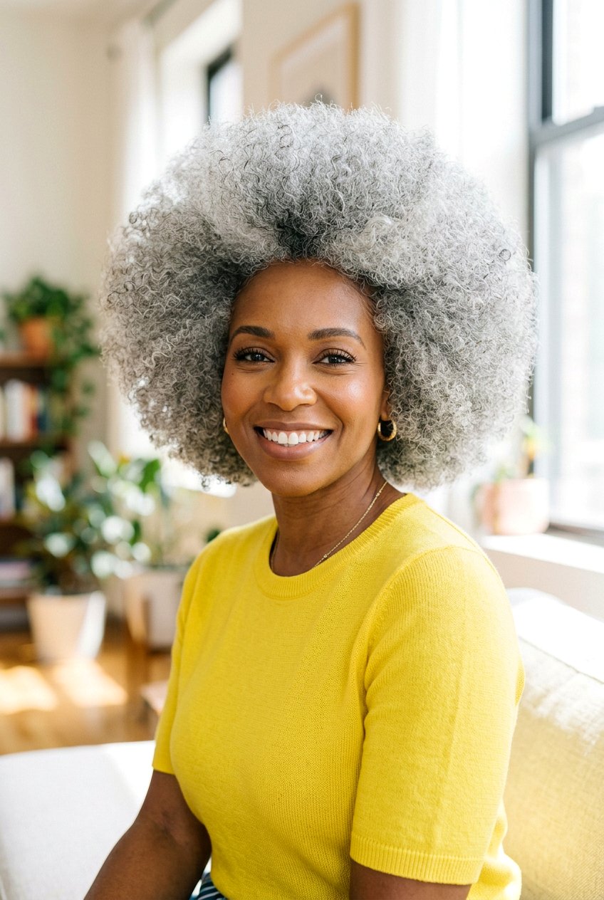Silver Afro - 20 black women gray natural hair ideas - 20 black women gray natural hair ideas