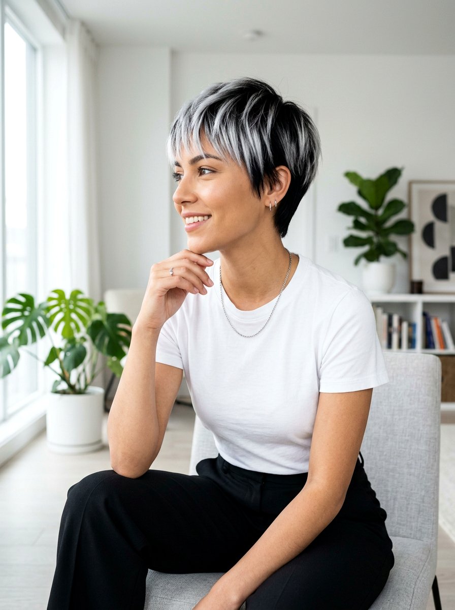 Silver And Black Pixie Cut - 20 dimensional pixie hair color ideas - 20 dimensional pixie hair color ideas