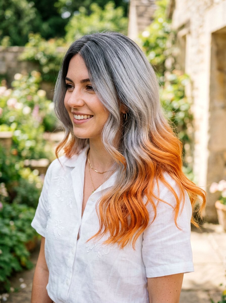 Silver And Copper Ombre Hair - 20 copper gray blend for mature women - 20 copper gray blend for mature women