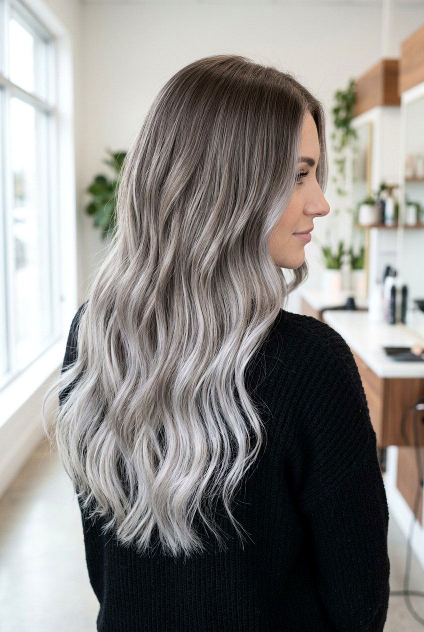 Silver Ash Balayage Long Hair - 20 silver balayage for dark hair - 20 silver balayage for dark hair