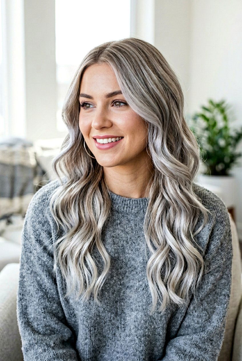 Silver Ash Blonde Balayage - 20 gray blending balayage for blondes - 20 gray blending balayage for blondes