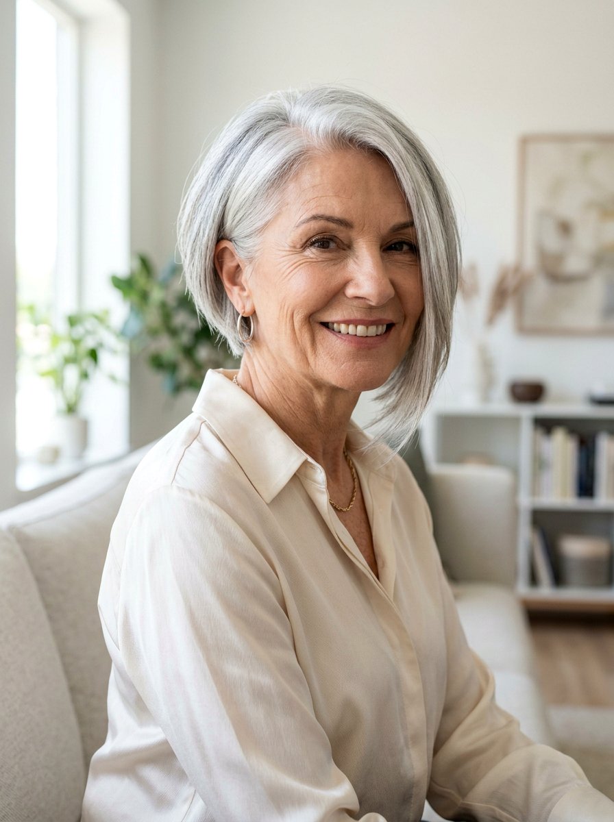 Silver Asymmetrical Bob - 20 silver refresh for older women - 20 silver refresh for older women