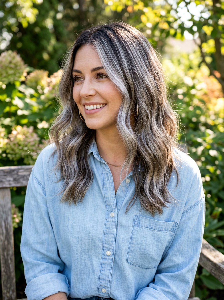 Silver Babylights On Balayage Base - 20 silver babylights for gray transition - 20 silver babylights for gray transition