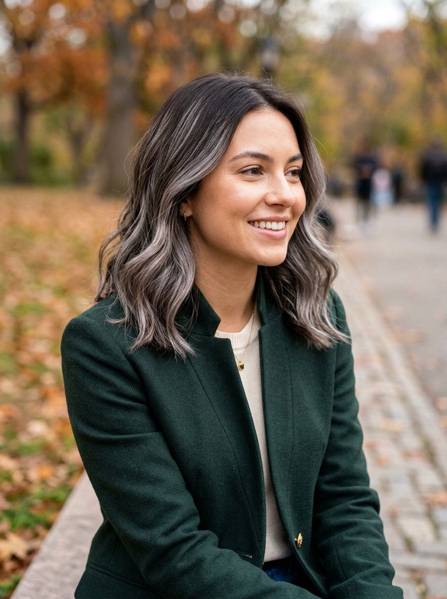 Silver Babylights On Brunette Hair - 20 silver babylights for gray transition - 20 silver babylights for gray transition