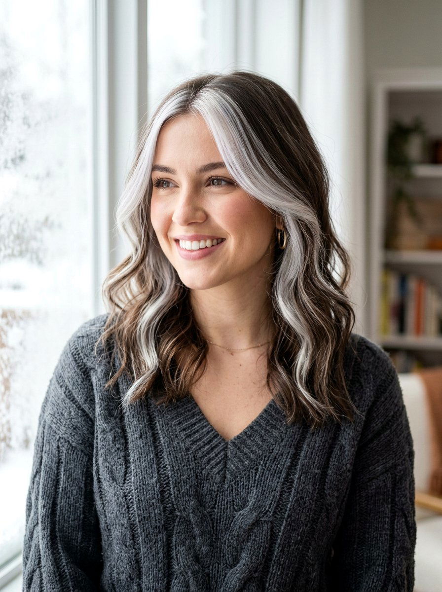 Silver Babylights On Face Framing Layers - 20 silver babylights for gray transition - 20 silver babylights for gray transition