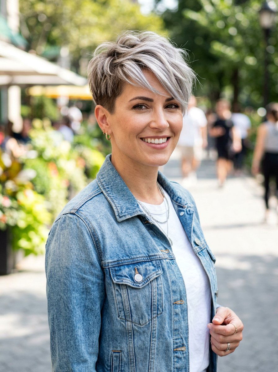 Silver Babylights On Pixie Cut - 20 silver babylights for gray transition - 20 silver babylights for gray transition