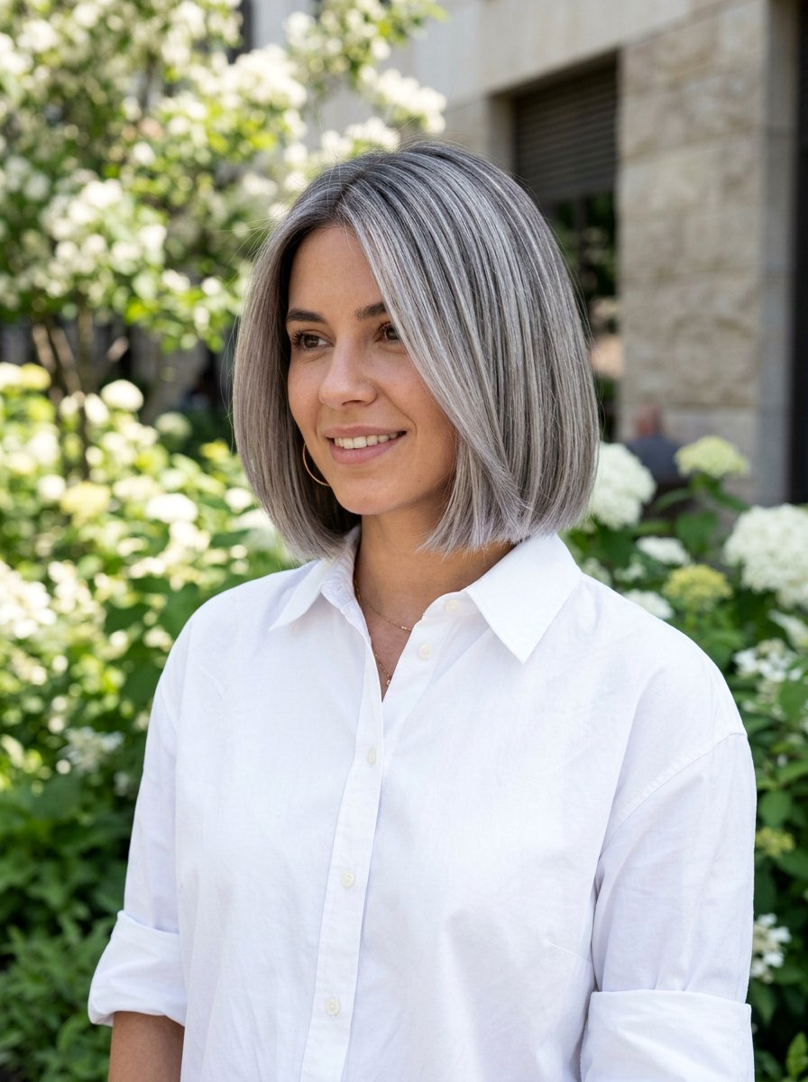 Silver Babylights On Short Bob - 20 silver babylights for gray transition - 20 silver babylights for gray transition