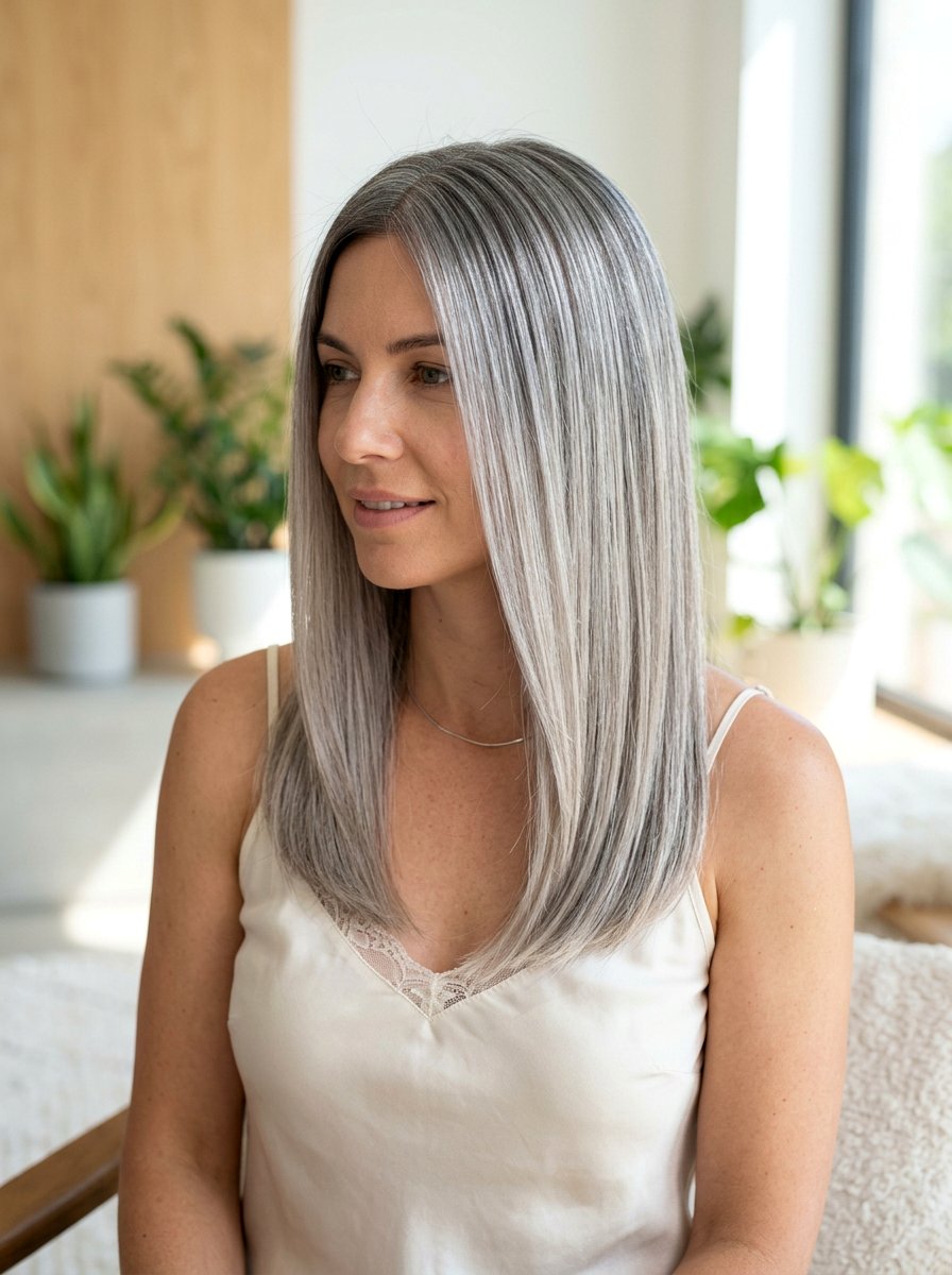 Silver Babylights On Straight Hair - 20 silver babylights for gray transition - 20 silver babylights for gray transition