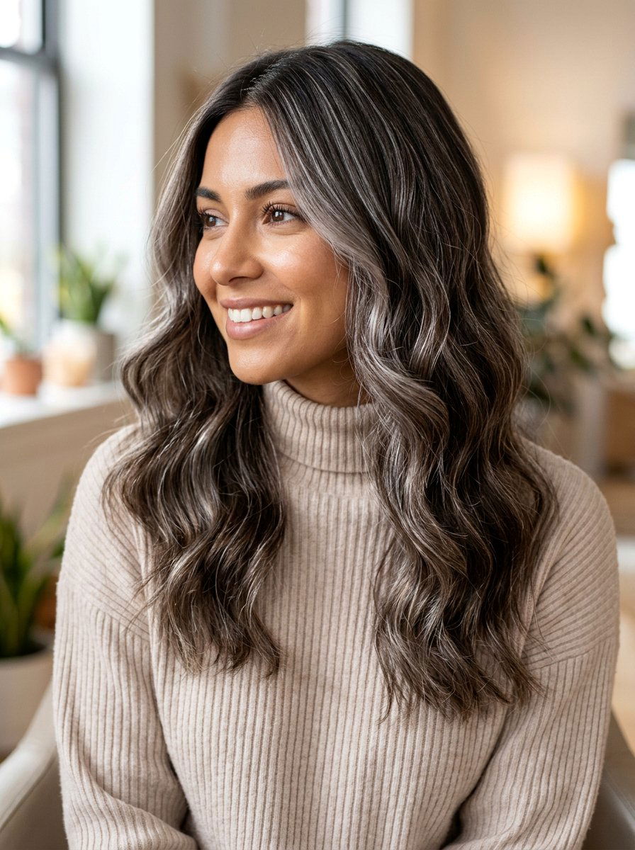 Silver Babylights on Dark Brown Hair - 20 silver blending highlights for dark hair - 20 silver blending highlights for dark hair