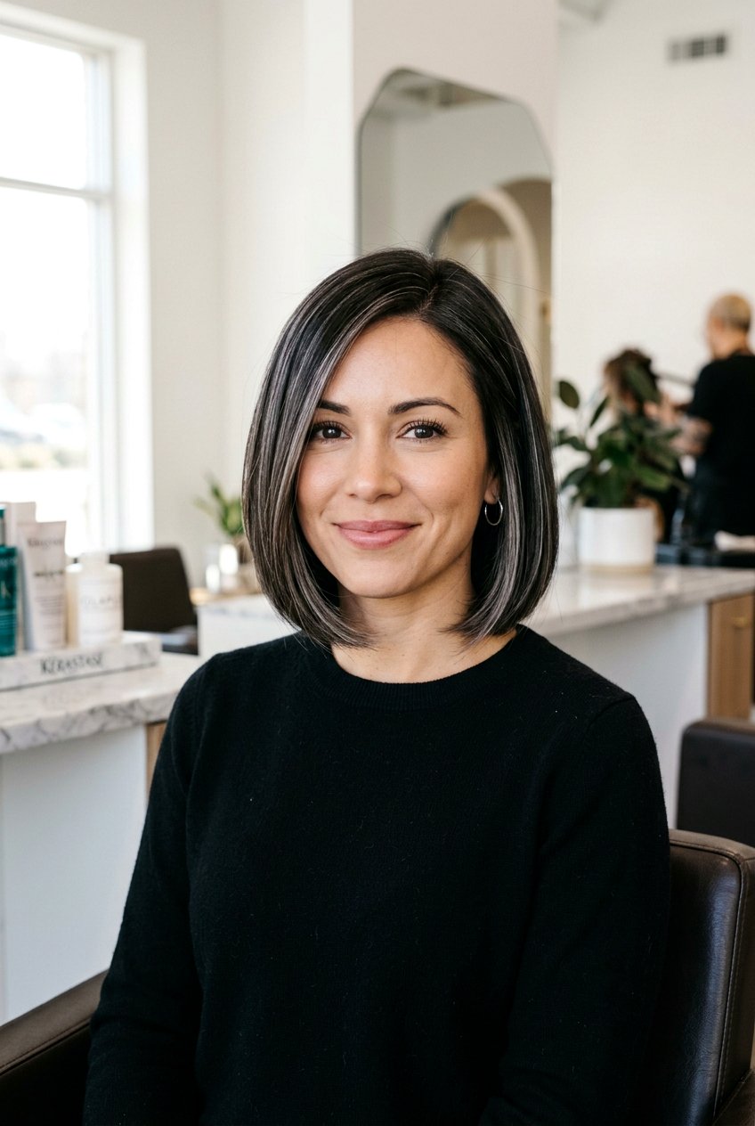 Silver Babylights on Dark Hair - 20 natural gray transition hair color