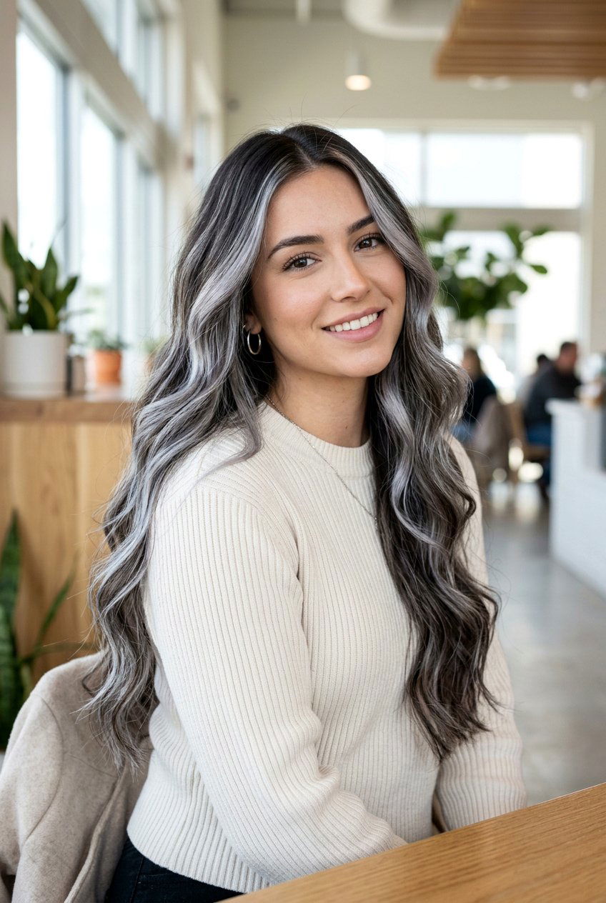 Silver Balayage - 20 natural silver streaks blend - 20 natural silver streaks blend