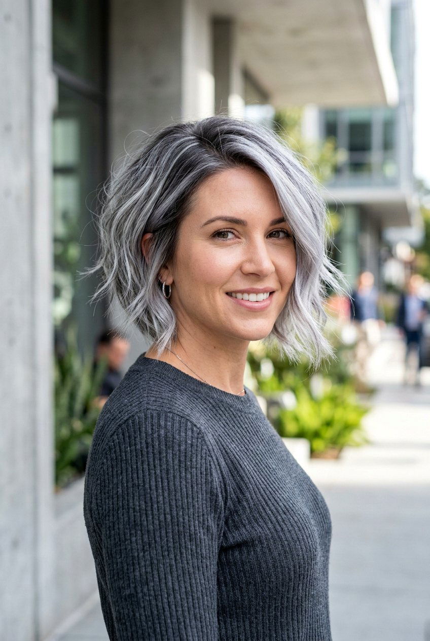 Silver Balayage Bob Haircut - 20 silver balayage for dark hair - 20 silver balayage for dark hair