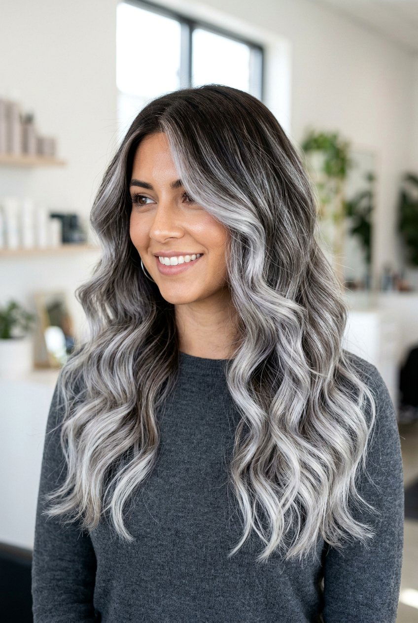 Silver Balayage For Brunettes - 20 low maintenance brunette with gray coverage - 20 low maintenance brunette with gray coverage