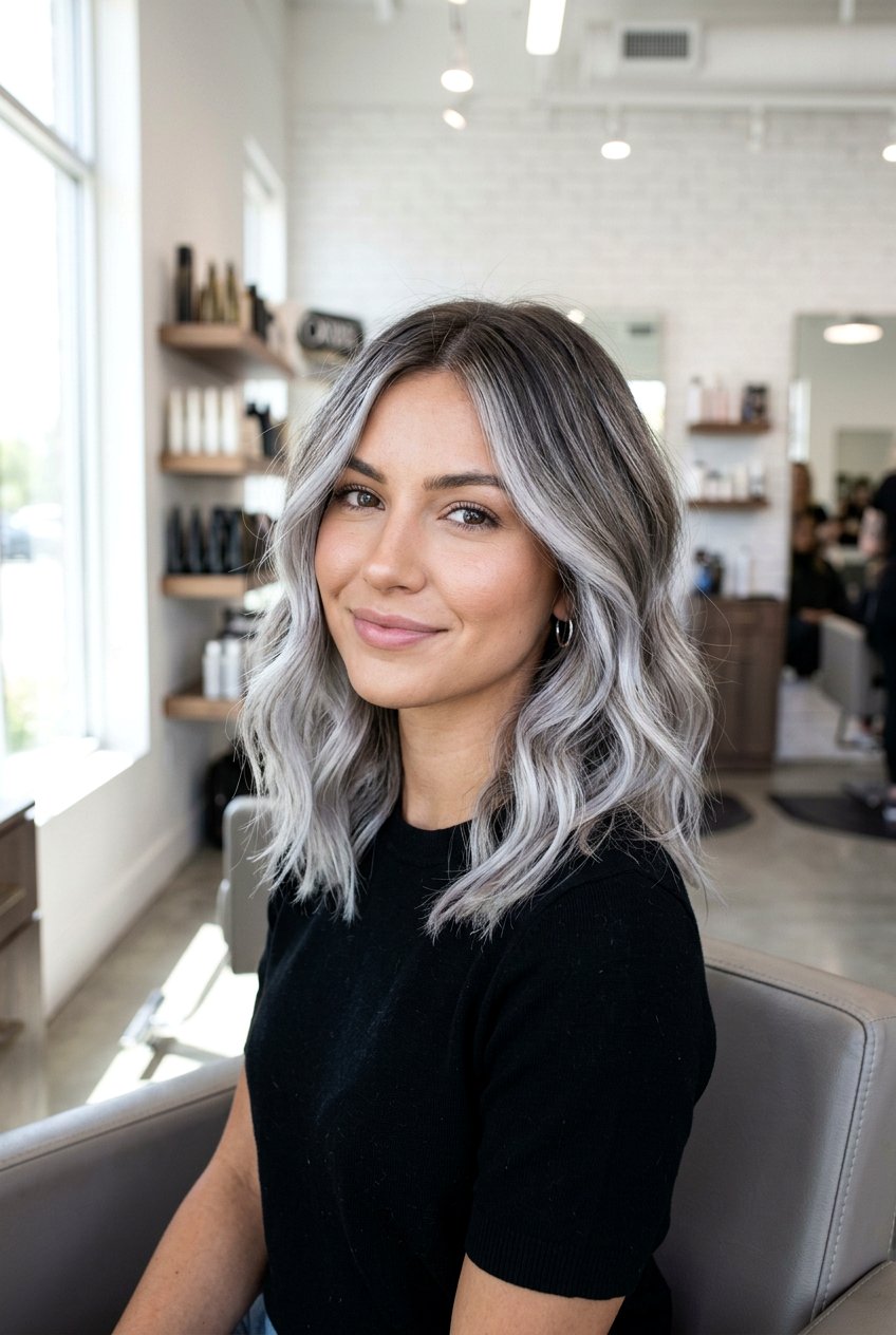 Silver Balayage Lob Haircut - 20 silver balayage for dark hair - 20 silver balayage for dark hair
