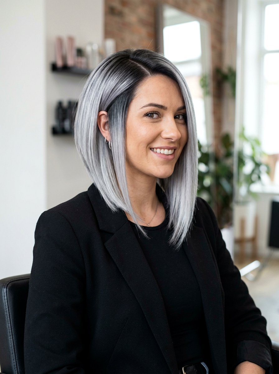Silver Balayage On Angled Layered Bob - 20 silver balayage for layered bob - 20 silver balayage for layered bob