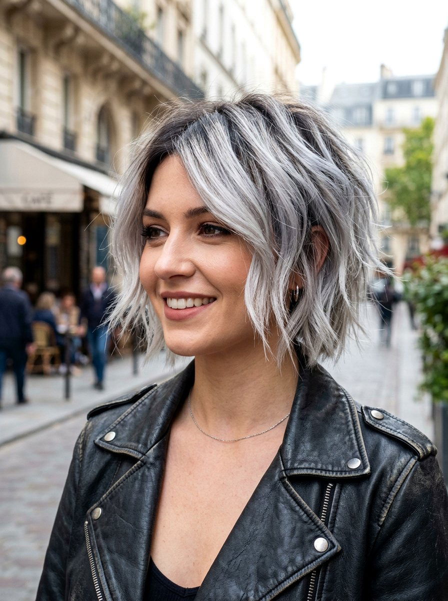 Silver Balayage On Choppy Layered Bob - 20 silver balayage for layered bob - 20 silver balayage for layered bob