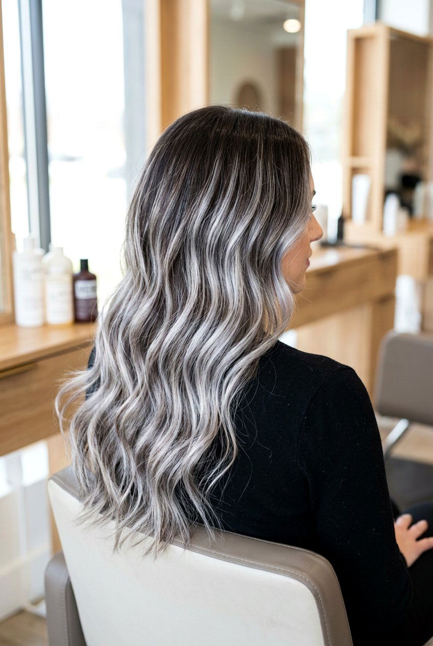 Silver Balayage On Dark Hair - 20 gray blending hair color - 20 gray blending hair color