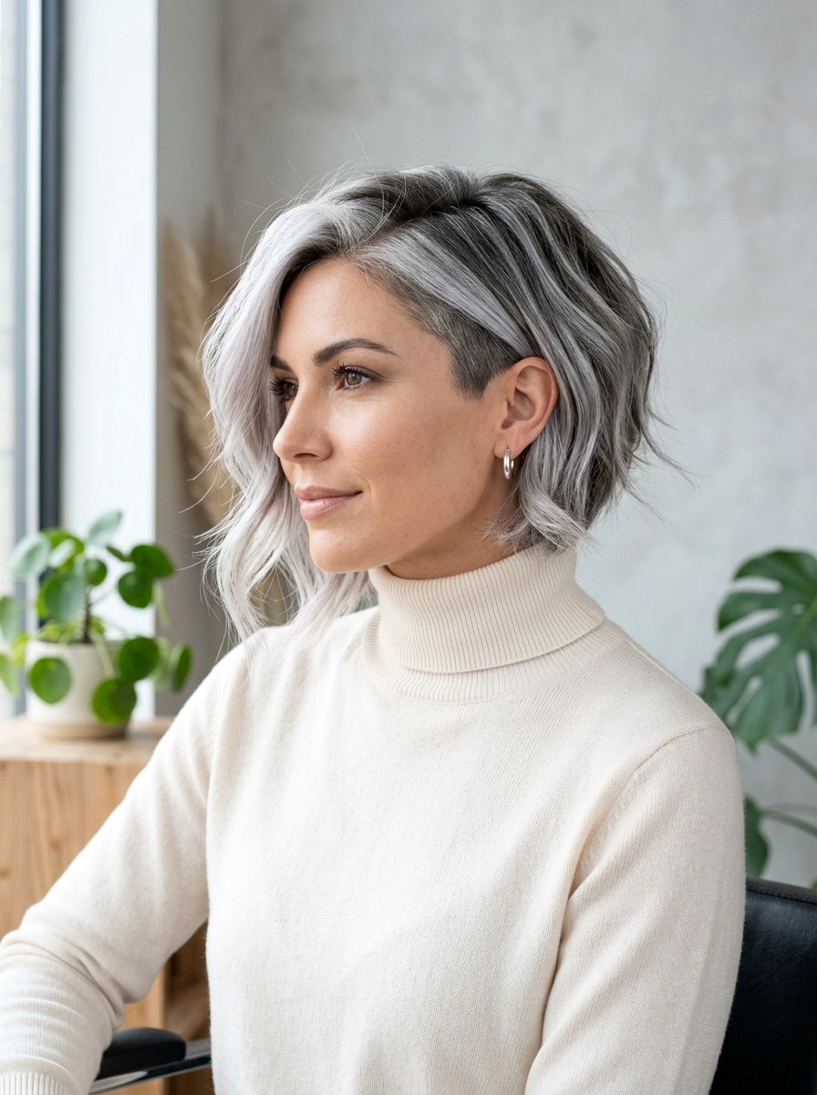 Silver Balayage On Layered Asymmetrical Bob - 20 silver balayage for layered bob - 20 silver balayage for layered bob