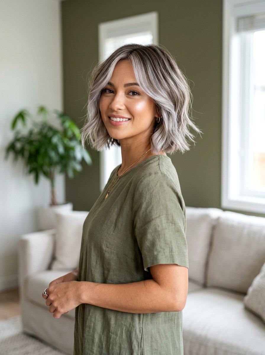 Silver Balayage On Layered Bob With Face Framing - 20 silver balayage for layered bob - 20 silver balayage for layered bob