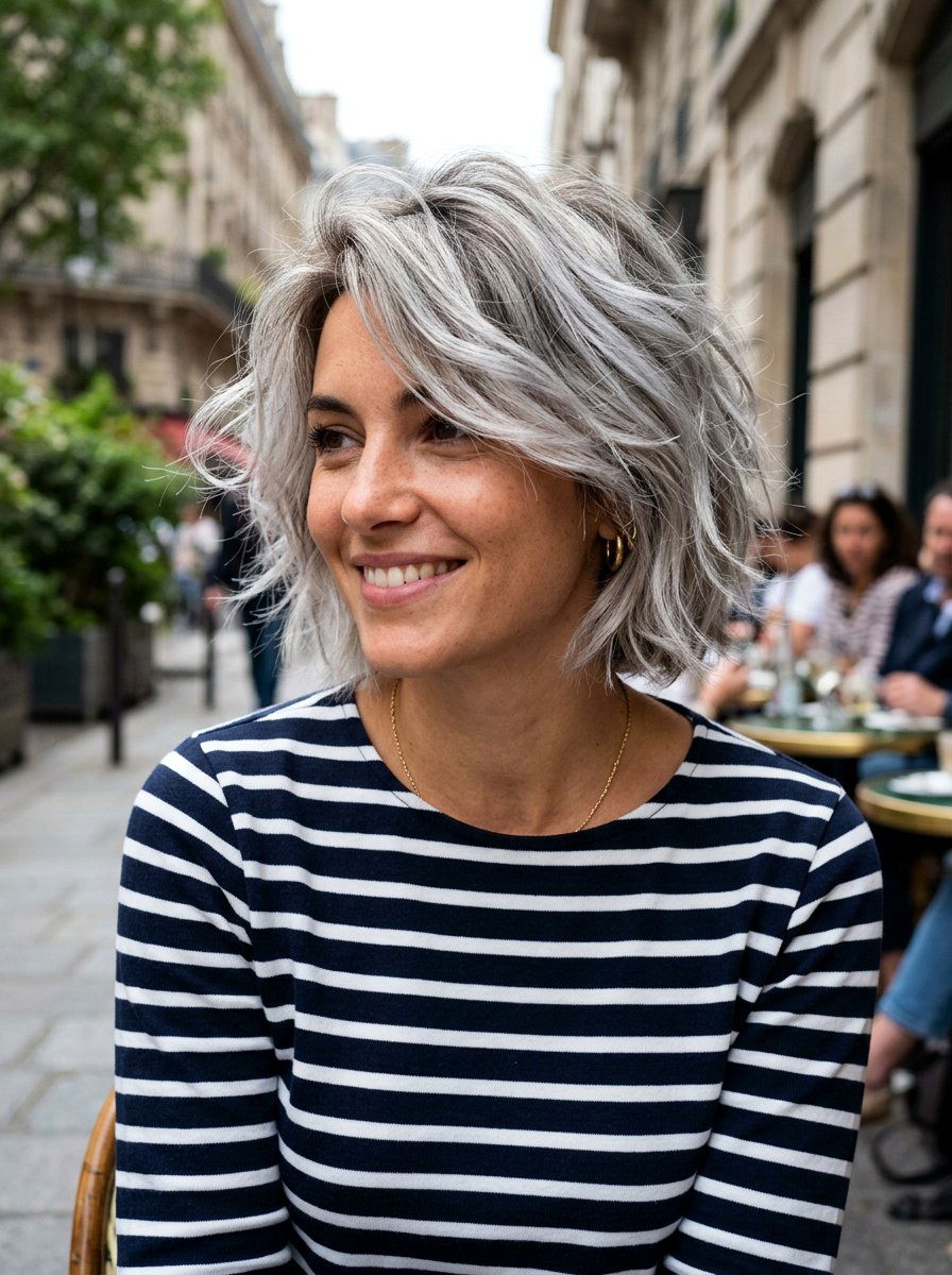 Silver Balayage On Layered French Bob - 20 silver balayage for layered bob - 20 silver balayage for layered bob