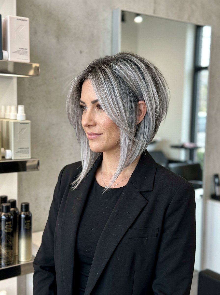 Silver Balayage On Layered Inverted Bob - 20 silver balayage for layered bob - 20 silver balayage for layered bob