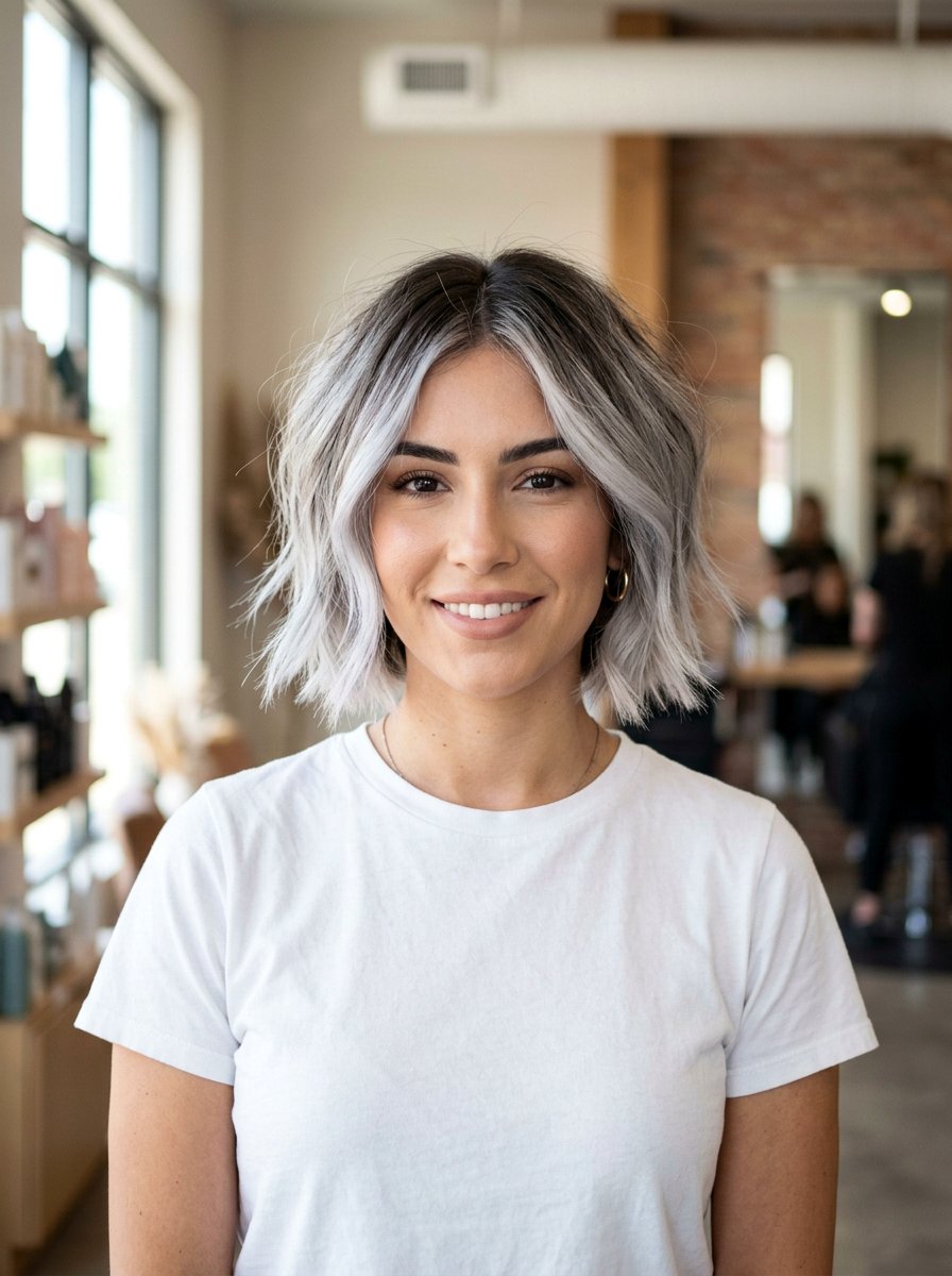 Silver Balayage On Short Layered Bob - 20 silver balayage for layered bob - 20 silver balayage for layered bob