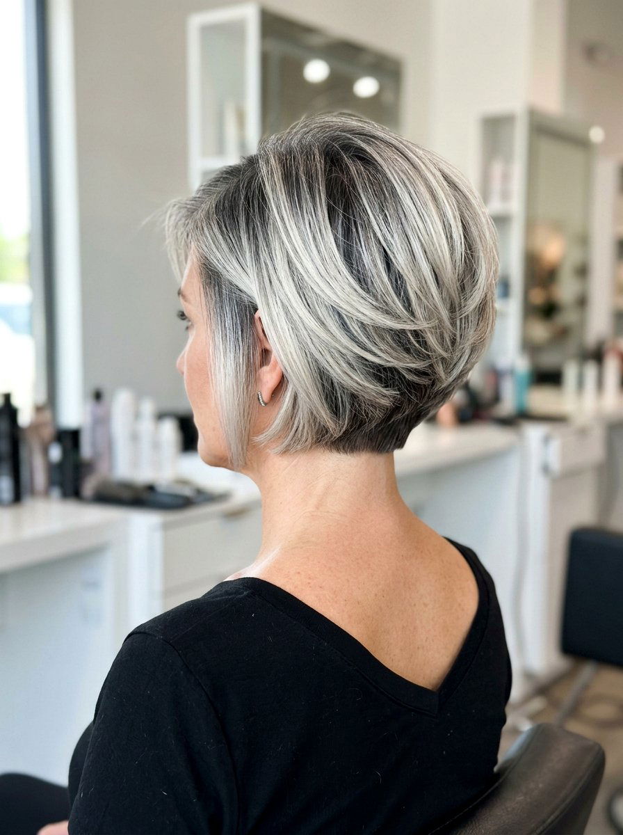 Silver Balayage On Stacked Layered Bob - 20 silver balayage for layered bob - 20 silver balayage for layered bob