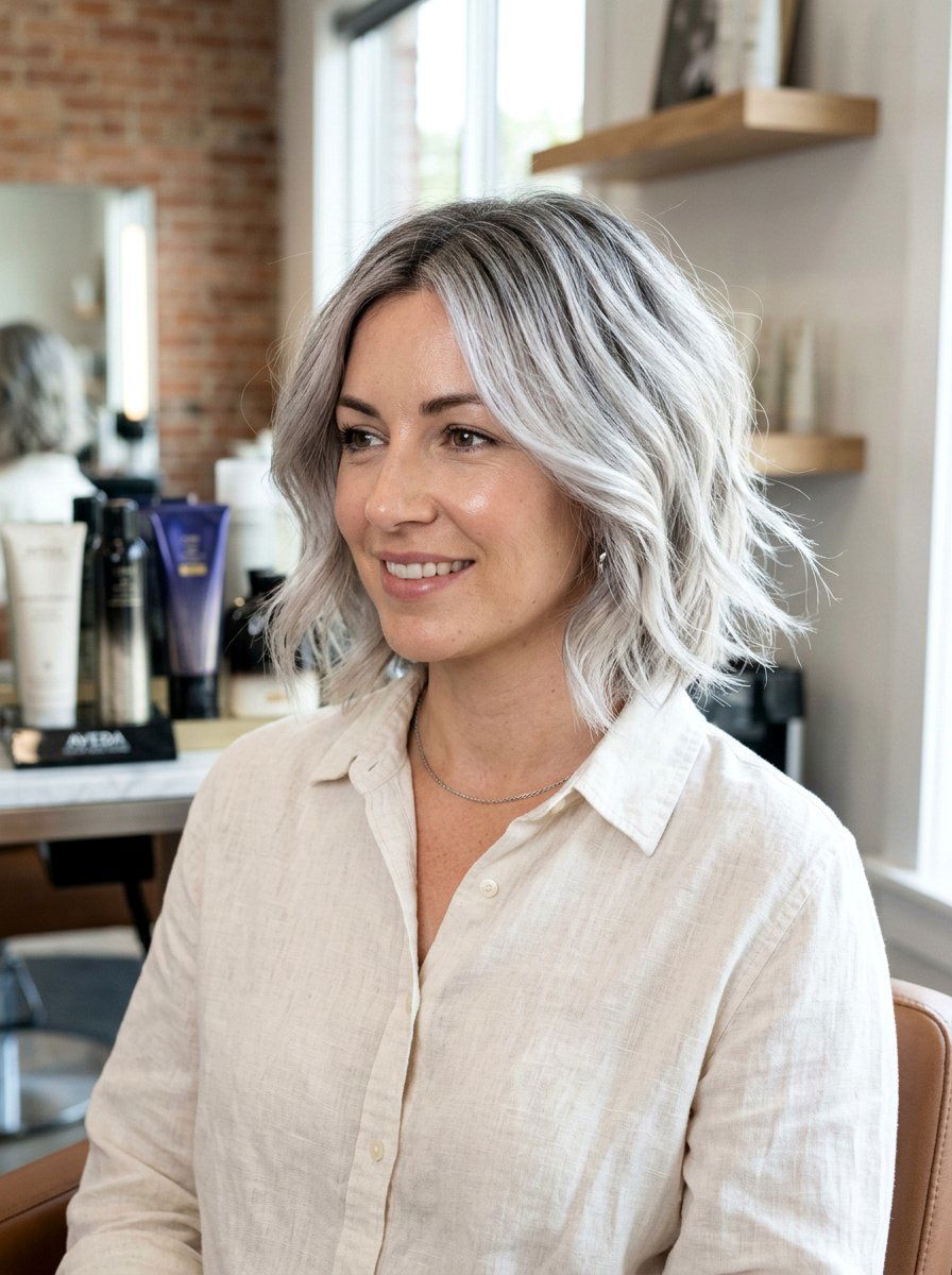 Silver Balayage On Textured Layered Bob - 20 silver balayage for layered bob - 20 silver balayage for layered bob