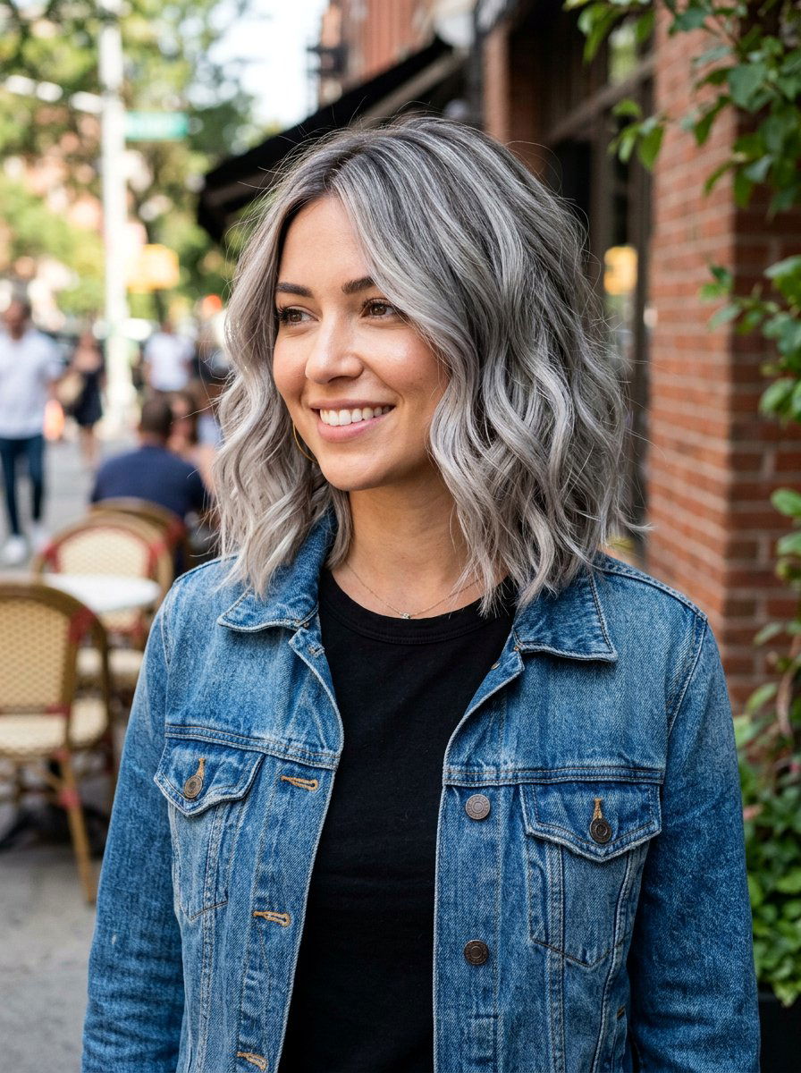 Silver Balayage On Wavy Layered Bob - 20 silver balayage for layered bob - 20 silver balayage for layered bob