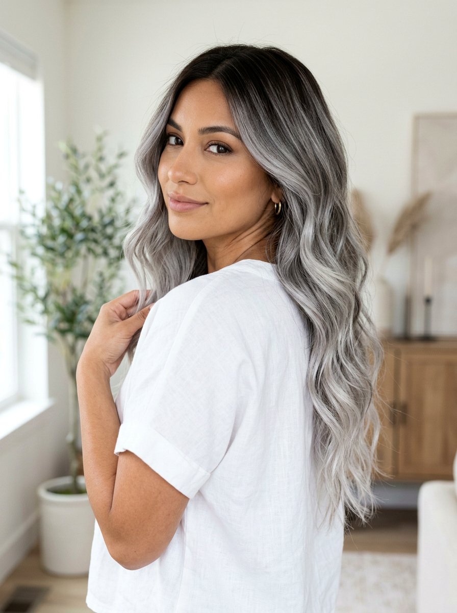 Silver Balayage on Dark Hair - 20 silver blending highlights for dark hair - 20 silver blending highlights for dark hair