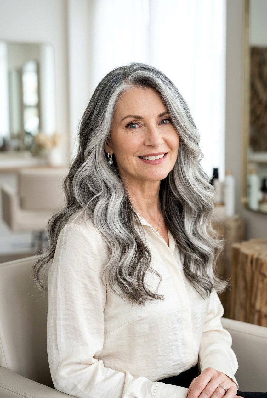 Silver Balayage - 20 gray blending highlights for women over 60 - 20 gray blending highlights for women over 60