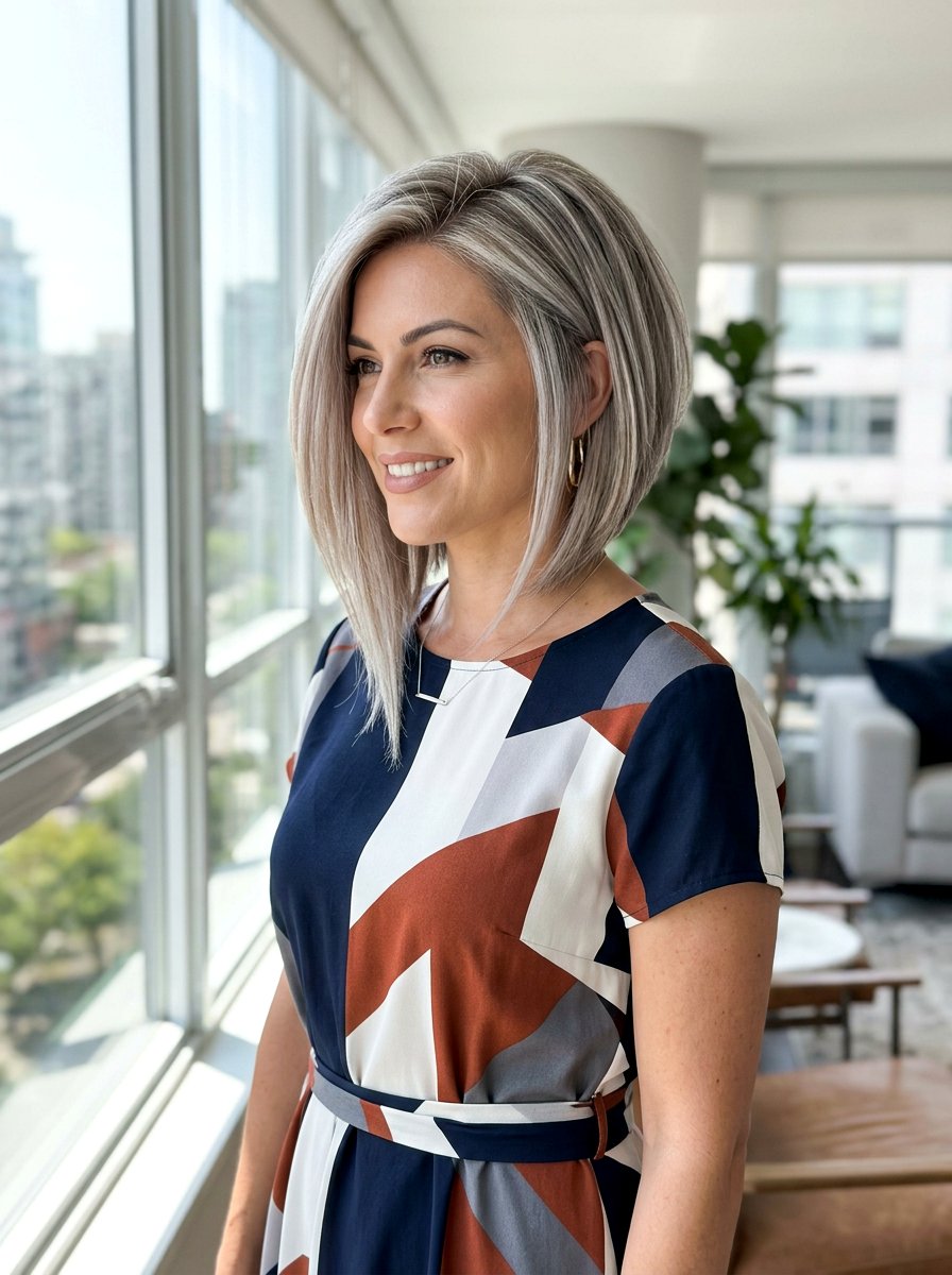 Silver Beige Blend Asymmetrical Bob - 20 silver beige blend for mature women - 20 silver beige blend for mature women