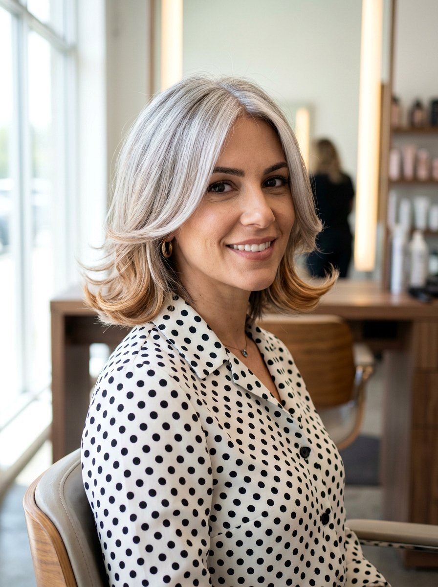 Silver Beige Blend Flipped Ends - 20 silver beige blend for mature women - 20 silver beige blend for mature women