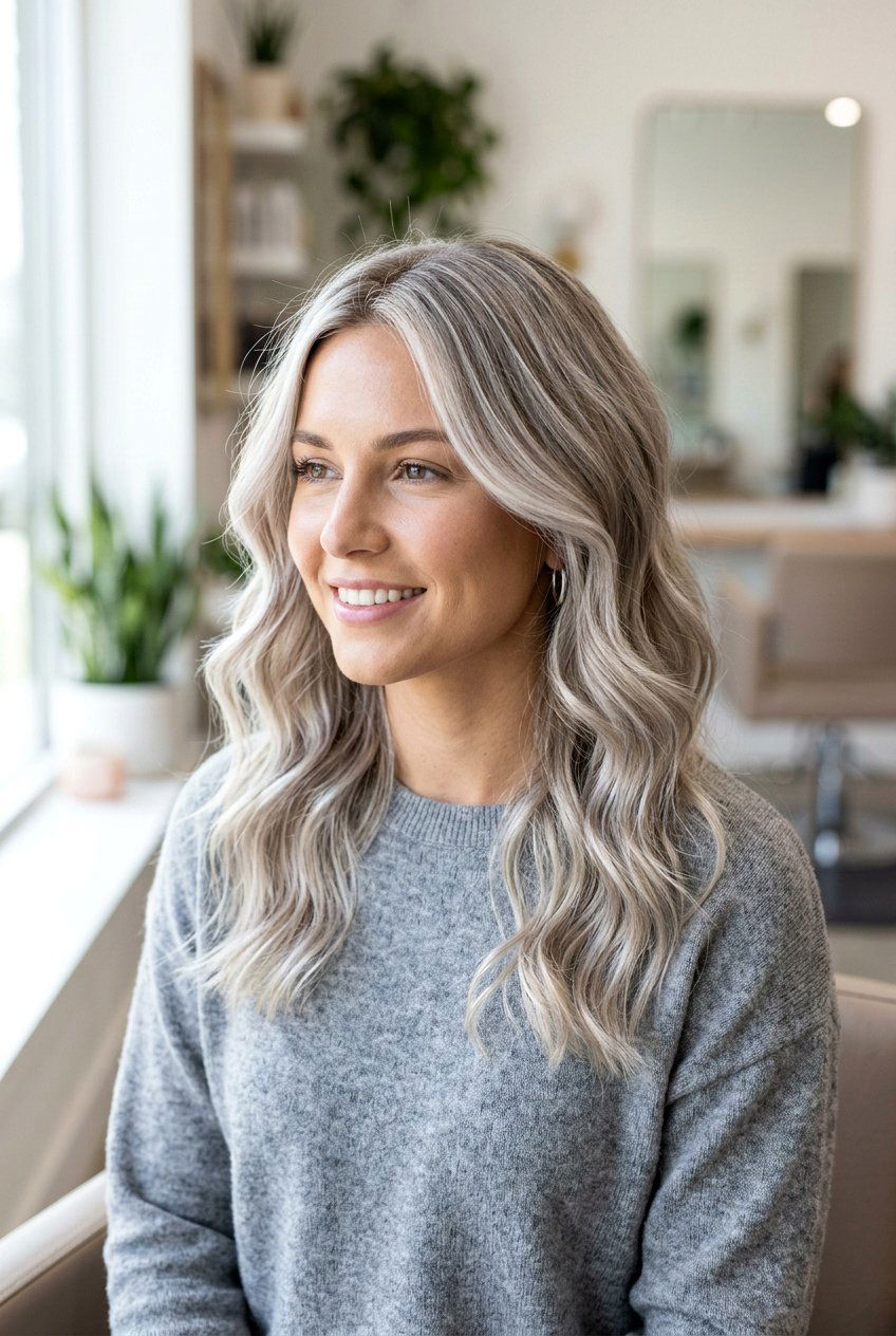 Silver Blonde Babylights - 20 silver hair color ideas - 20 silver hair color ideas