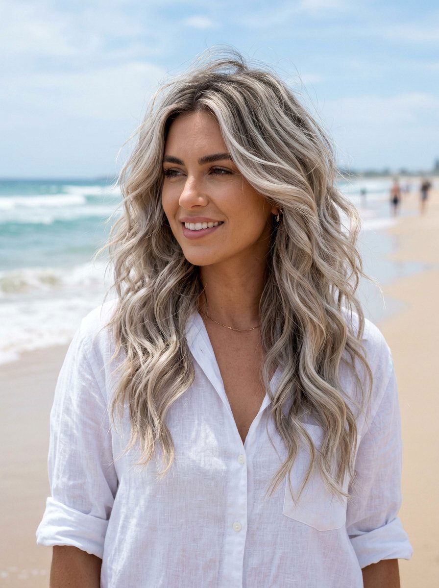 Silver Blonde Beach Waves - 20 rooted silver blonde hair - 20 rooted silver blonde hair