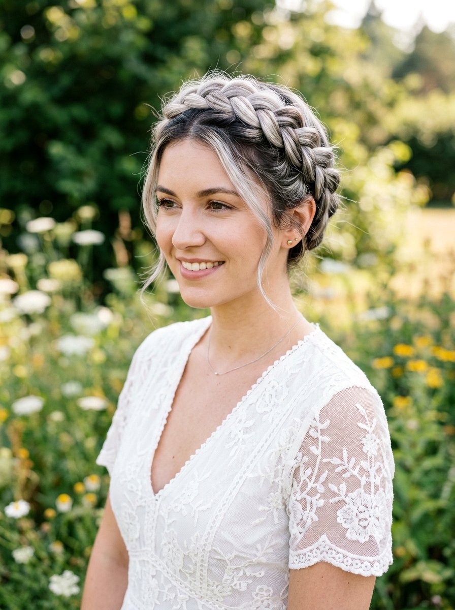 Silver Blonde Braided Crown - 20 rooted silver blonde hair - 20 rooted silver blonde hair