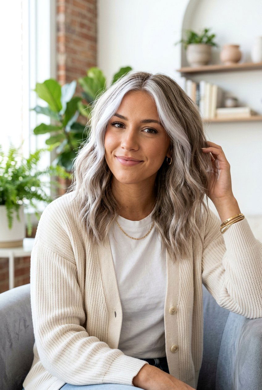 Silver Blonde Money Piece Blend - 20 cool silver blonde blend - 20 cool silver blonde blend