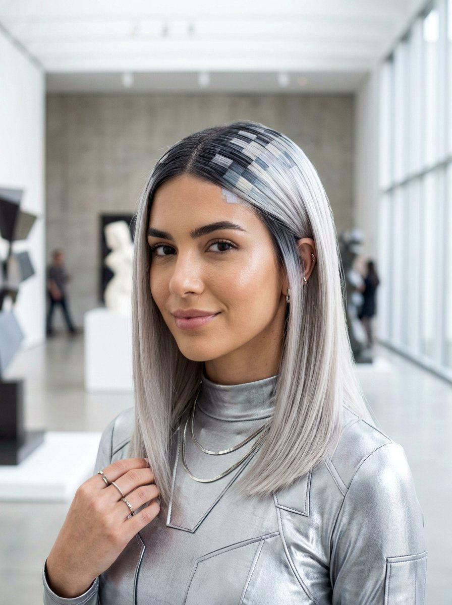 Silver Blonde Pixelated Roots - 20 rooted silver blonde hair - 20 rooted silver blonde hair