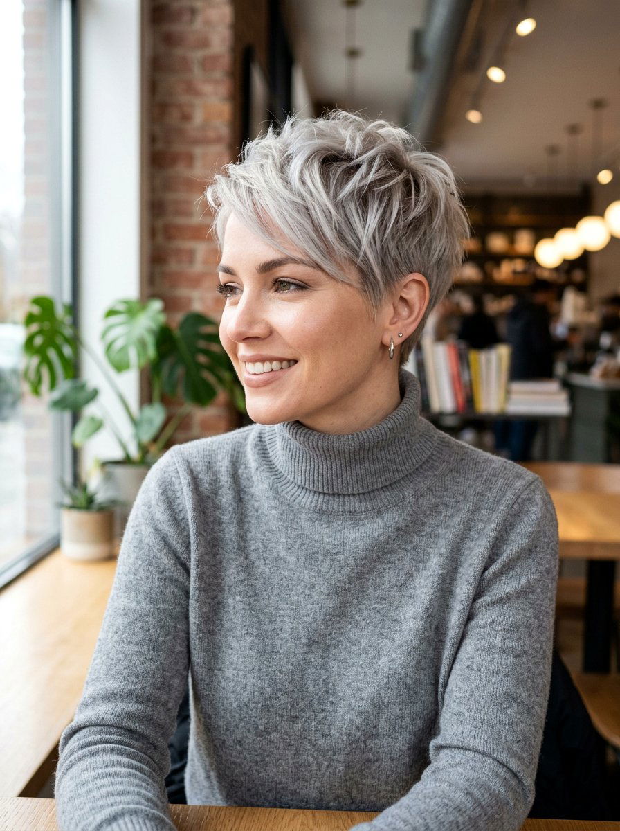 Silver Blonde Pixie Cut - 20 winter pixie haircut ideas - 20 winter pixie haircut ideas