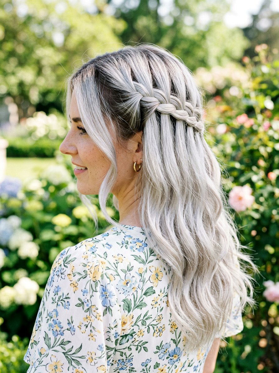 Silver Blonde Waterfall Braid - 20 rooted silver blonde hair - 20 rooted silver blonde hair