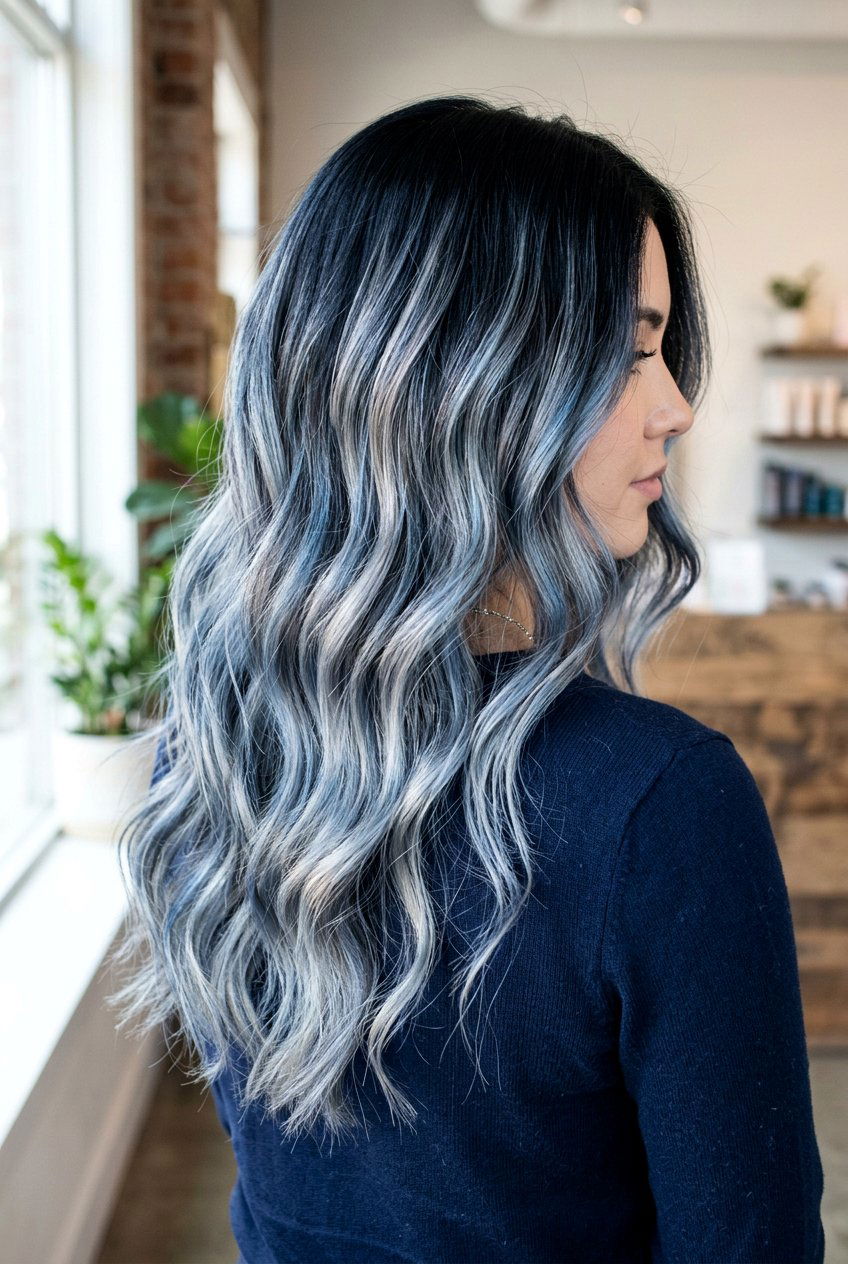 Silver Blue Balayage Black Hair - 20 silver balayage for dark hair - 20 silver balayage for dark hair