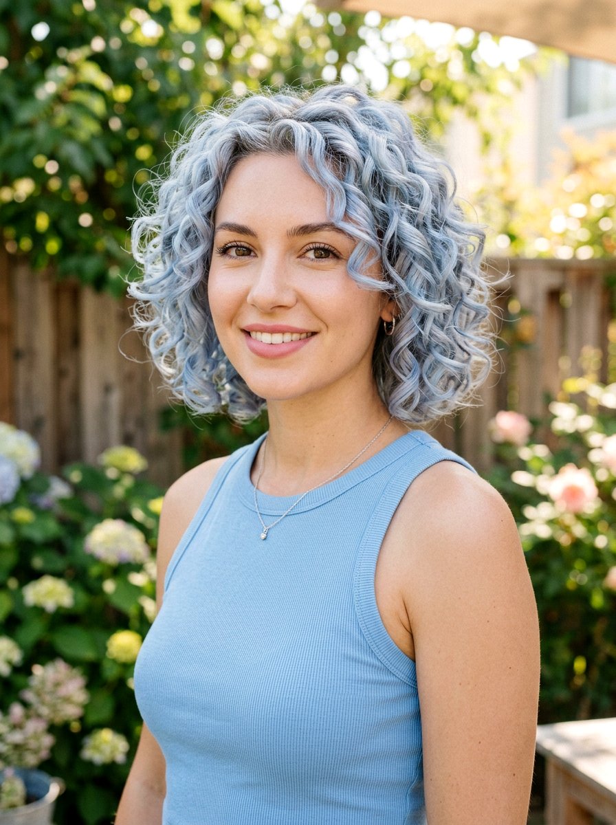 Silver Blue Curly Bob - 20 silver curly bob color ideas - 20 silver curly bob color ideas