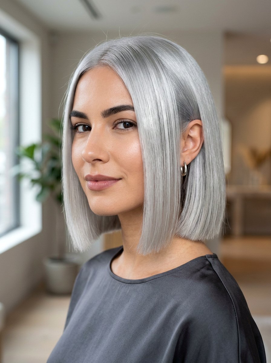 Silver Blunt Bob - 20 silver bob hair color ideas - 20 silver bob hair color ideas