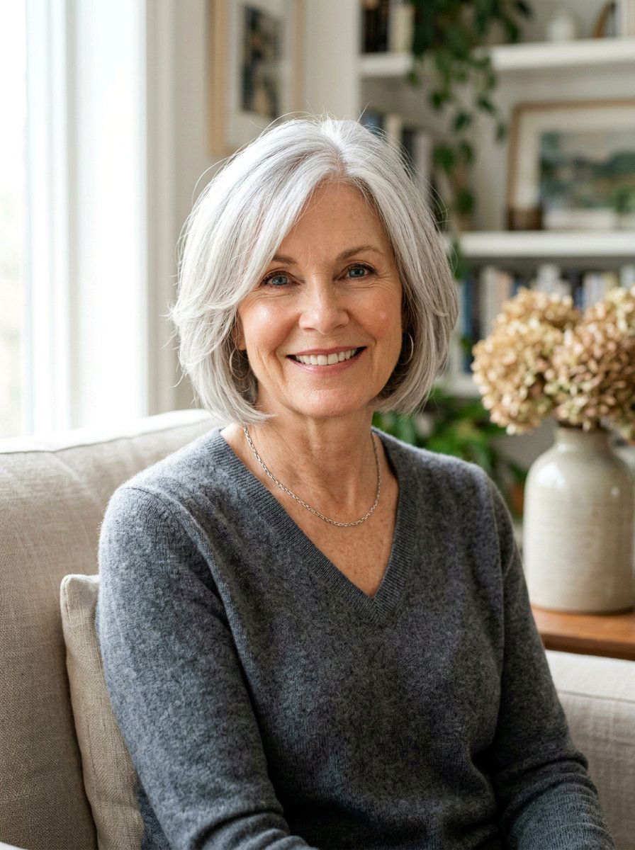 Silver Bob With Face Framing Layers - 20 older women silver bob ideas - 20 older women silver bob ideas
