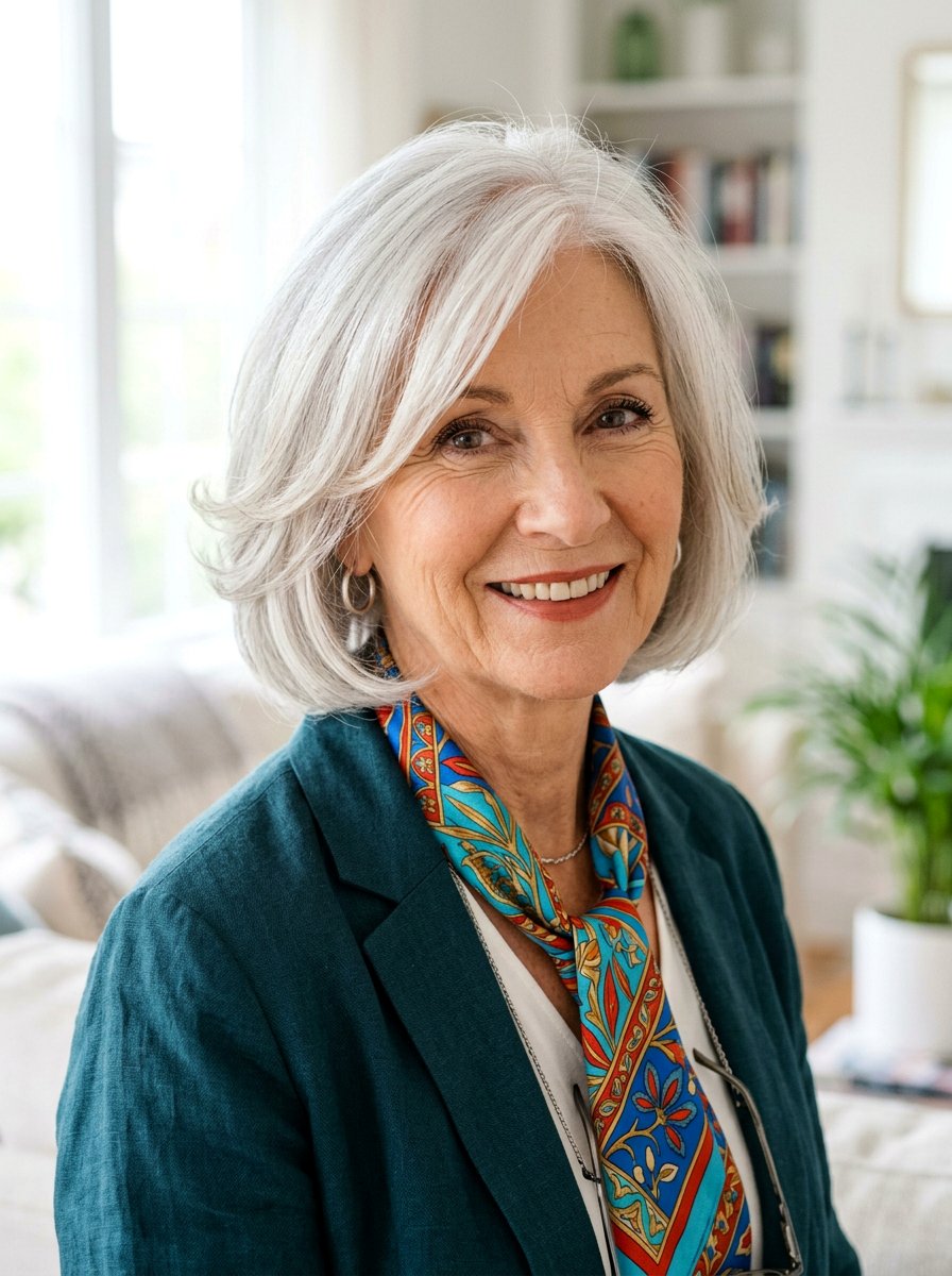 Silver Bob With Face Framing - 20 jaw length bob for fine hair over 60 - 20 jaw length bob for fine hair over 60