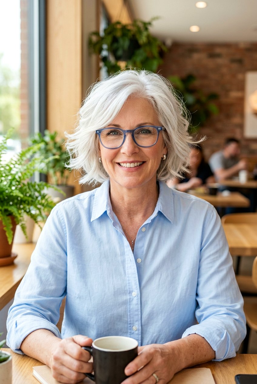 Silver Bob With Layers - 20 hairstyles for women with glasses over 50 - 20 hairstyles for women with glasses over 50