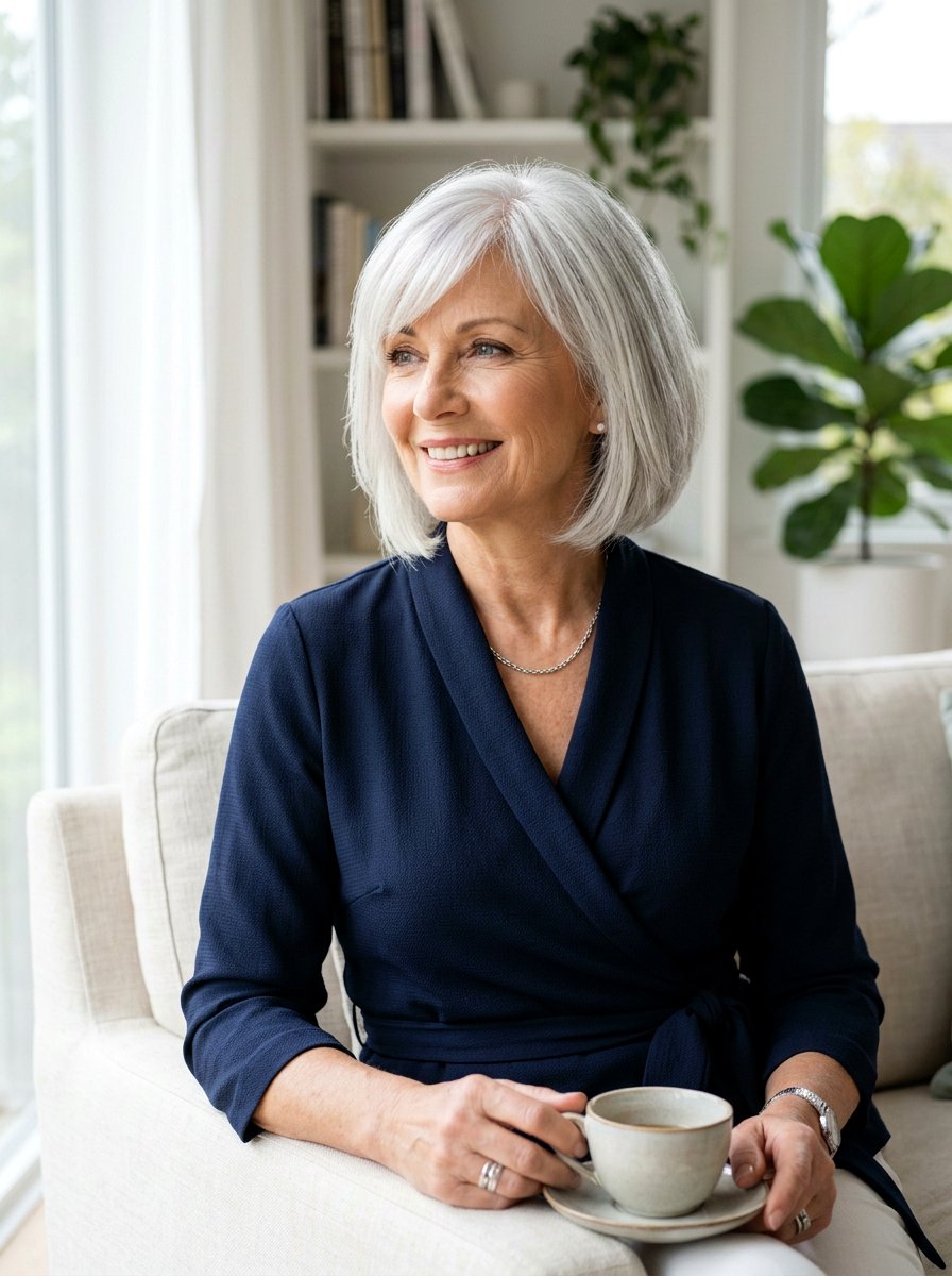 Silver Bob With Side Swept Bangs - 20 older women silver bob ideas - 20 older women silver bob ideas