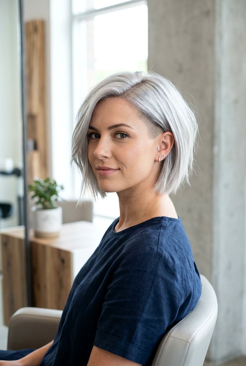 Silver Bob With Undercut - 20 hairstyles for gray hair - 20 hairstyles for gray hair