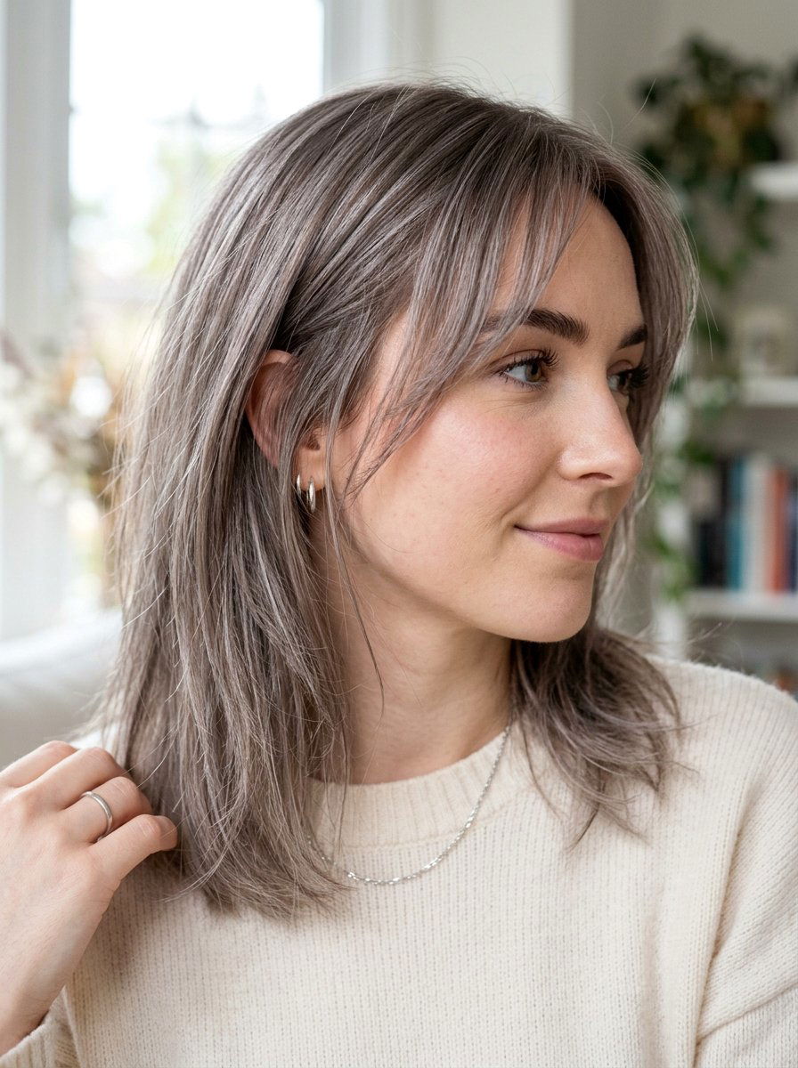 Silver Brunette Cool Tone Gloss On Wispy Hair - 20 cool tone gloss for brunette hair - 20 cool tone gloss for brunette hair